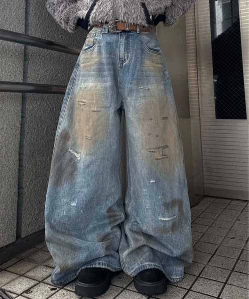 ジーンズ 汚れ加工ダメージデニム メンズ レディース : ZOZOTOWN Yahoo