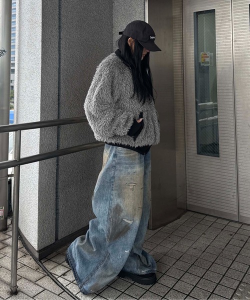 汚れた仕上げのワイドレッグデニムパンツ ジーンズ 汚れ加工ダメージデニム メンズ レディース : ZOZOTOWN Yahoo