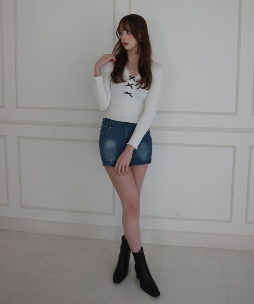 CeLess デニムスカート Denim Studded Mini Skirt Pants / デニム