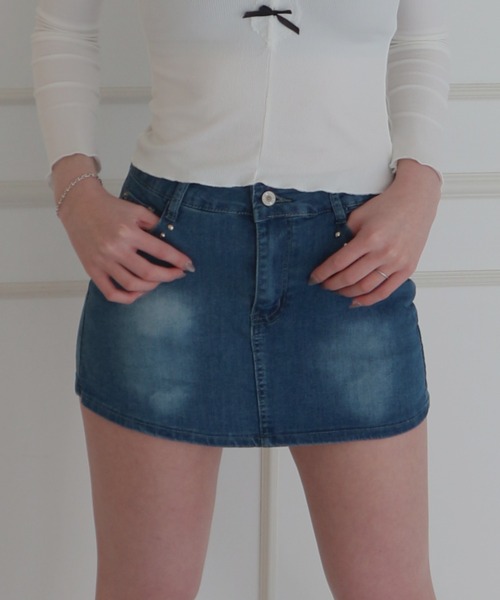 CeLess デニムスカート Denim Studded Mini Skirt Pants / デニム