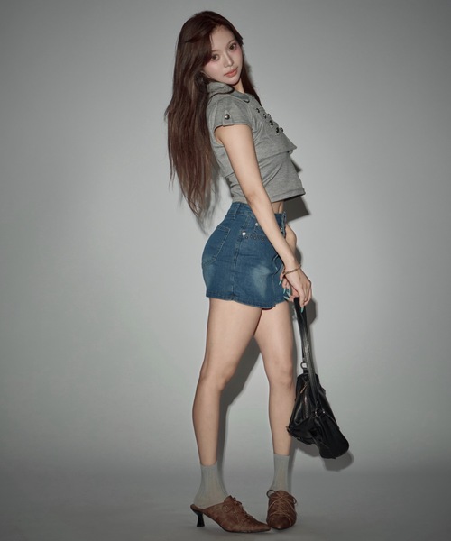 CeLess デニムスカート Denim Studded Mini Skirt Pants / デニム