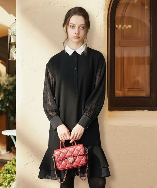「DRESSTERIOR」 長袖ワンピース 38 ネイビー レディースの画像