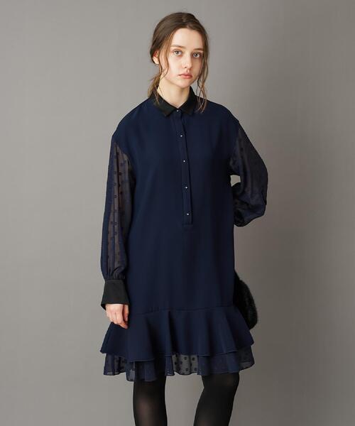 「DRESSTERIOR」 長袖ワンピース 38 ネイビー レディースの画像