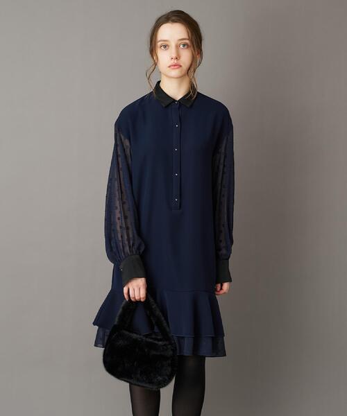 「DRESSTERIOR」 長袖ワンピース 38 ネイビー レディースの画像