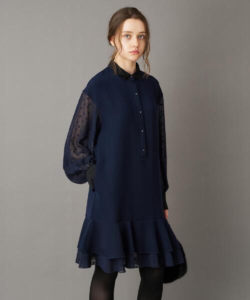 「DRESSTERIOR」 長袖ワンピース 38 ネイビー レディースの画像