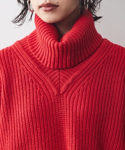 「CHIC STYLE」 長袖ニット 3L レッド レディース_画像3