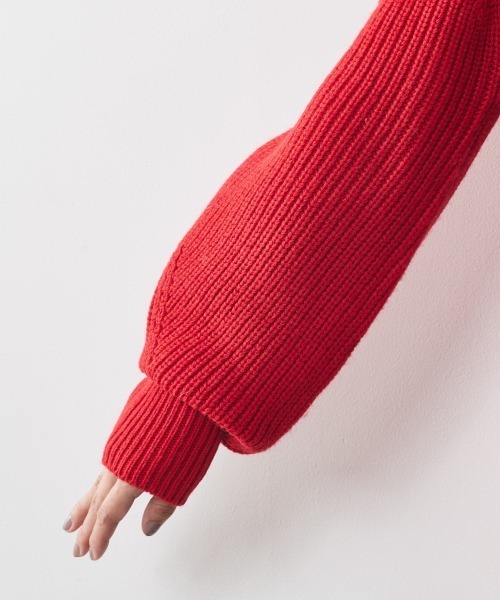 「CHIC STYLE」 長袖ニット 3L レッド レディース_画像5