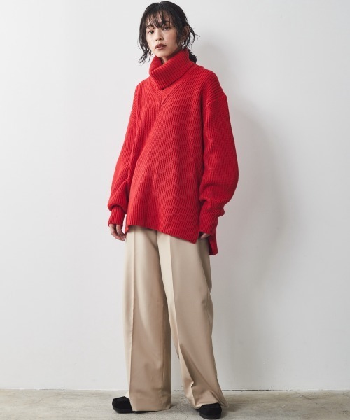 「CHIC STYLE」 長袖ニット 3L レッド レディース_画像7