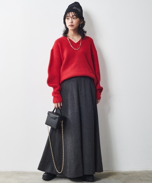 「CHIC STYLE」 長袖ニット 3L レッド レディース_画像8