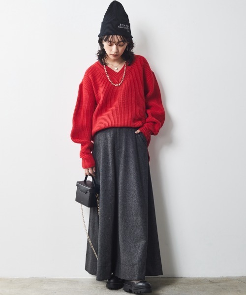 「CHIC STYLE」 長袖ニット 3L レッド レディース_画像9