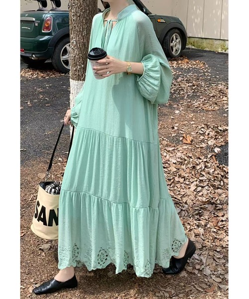 未使用タグ付 23区L 大きいサイズ ロングワンピース リボン グリーン 44 FAVORITO ワンピース リボンロングワンピース : ZOZOTOWN Yahoo!店