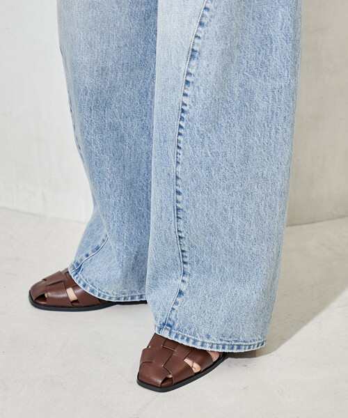 ワイドパンツ ジーンズ デニム デニムパンツ シンチバックデニムパンツ/ワイドデニムパンツ レディースの画像