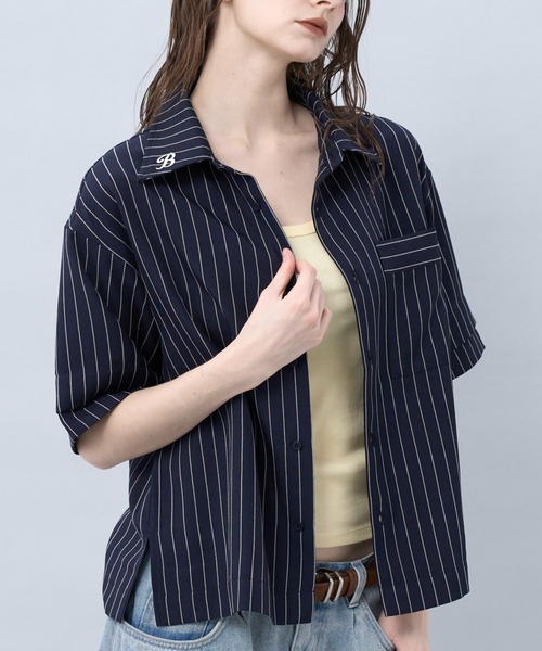 BENUA シャツ 半袖 Striped short sleeve shirt 一 ストライプ半袖