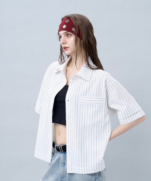 BENUA シャツ 半袖 Striped short sleeve shirt 一 ストライプ半袖