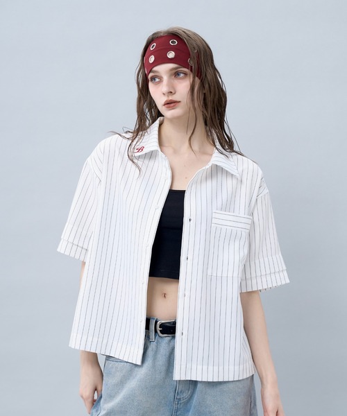BENUA シャツ 半袖 Striped short sleeve shirt 一 ストライプ半袖