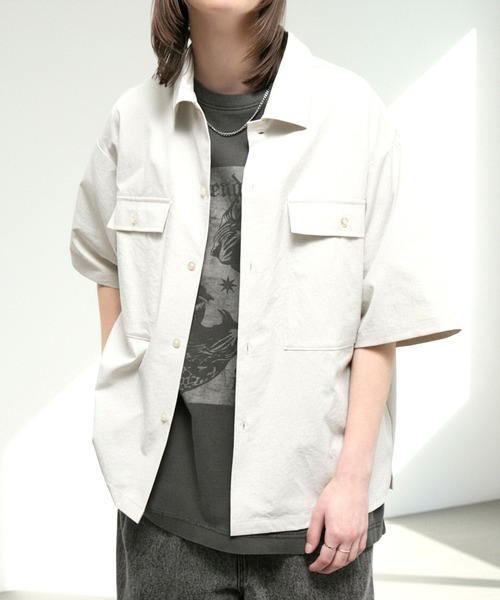 シャツ 半袖 「Alfred Alex」Textured Utility Military Shirt