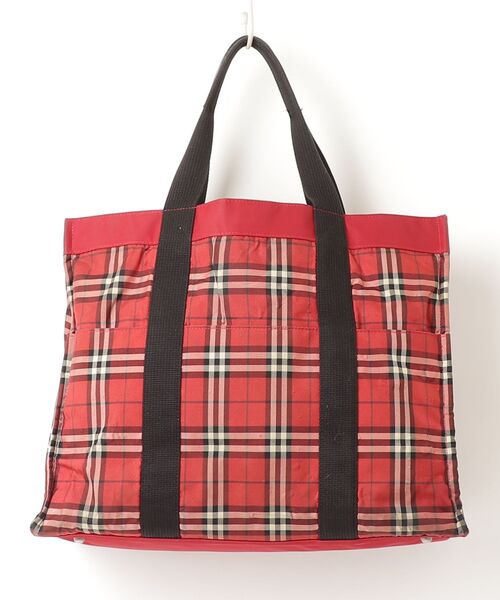 BURBERRY チェック柄トートバッグ レッド BURBERRY（バーバリー） ノバチェック柄 トートバッグ - レッド