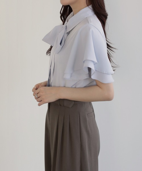 ブラウス シャツ 夏 半袖 取り外しボータイダブル袖フリルシャツブラウス レディース | ブランド登録なし | 08