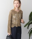 カーディガン 夏 クロシェニットVネックカーデ...の詳細画像3
