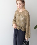 カーディガン 夏 クロシェニットVネックカーデ...の詳細画像4