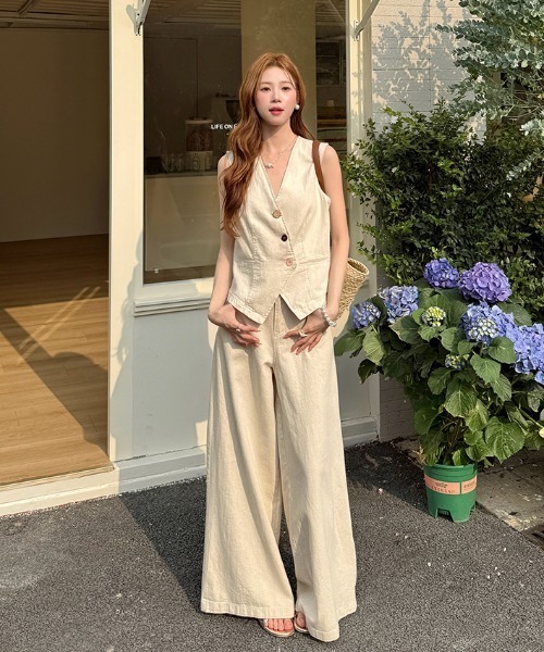 apolina セットアップ Aelina セットアップ Vネックベスト＆ワイドパンツセットアップ