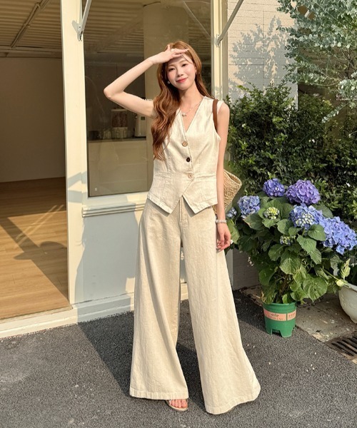 Apolina セットアップ Aelina セットアップ Vネックベスト＆ワイドパンツセットアップ