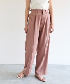 スラックス パンツ とろみ素材タックワイドパンツ レディース