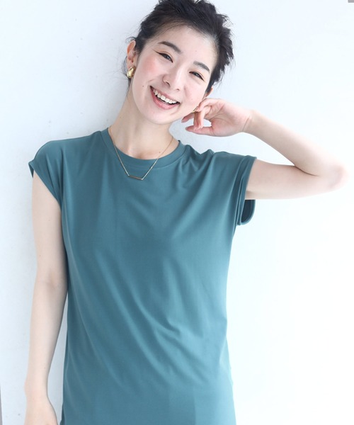 tシャツ ちょい袖 艶感カットソー レディース