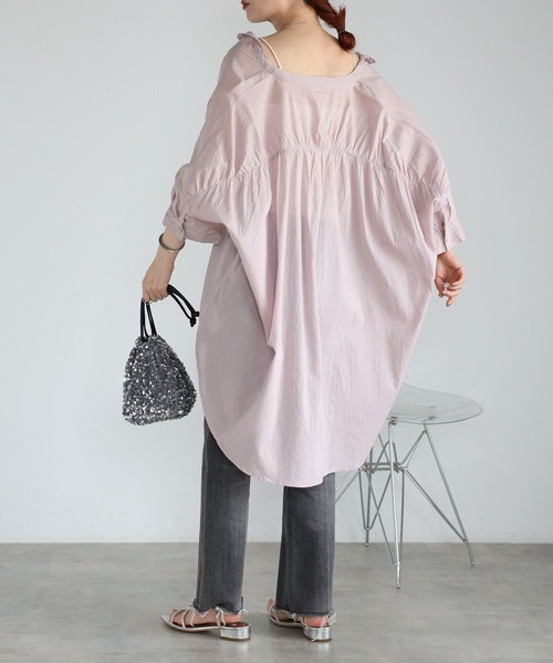 タグ付 ハグオーワー　24ssシフォンギャザーブラウス ピンク 手洗い可】サテンスキッパーシャツ（シャツ・ブラウス） | cloenc