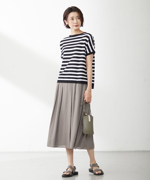 ニット セーター 「洗える・抗菌防臭」Pattern シャドーボーダー ニット Tシャツ レディース 洗える・抗菌防臭】Pattern シャドーボーダー ニット Tシャツ