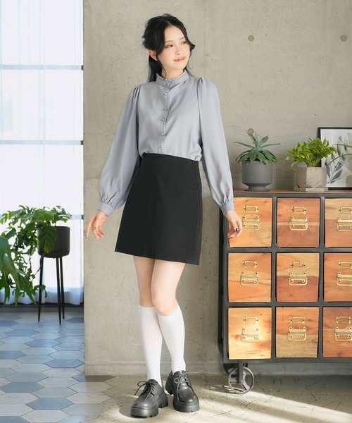 Aletta vita ブラウス 後ボタン 2way スタンドネック ボリューム