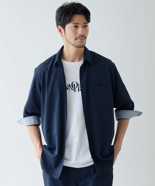 UNION STATION シャツ ストレッチカチオン七分袖シャツ メンズ  