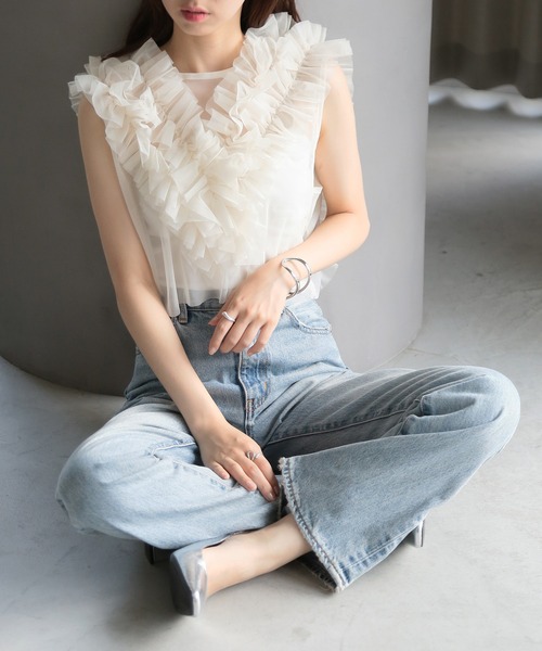 MAISON BREEZE ベスト ジレ 「MAISON BREEZE」チュールフリル