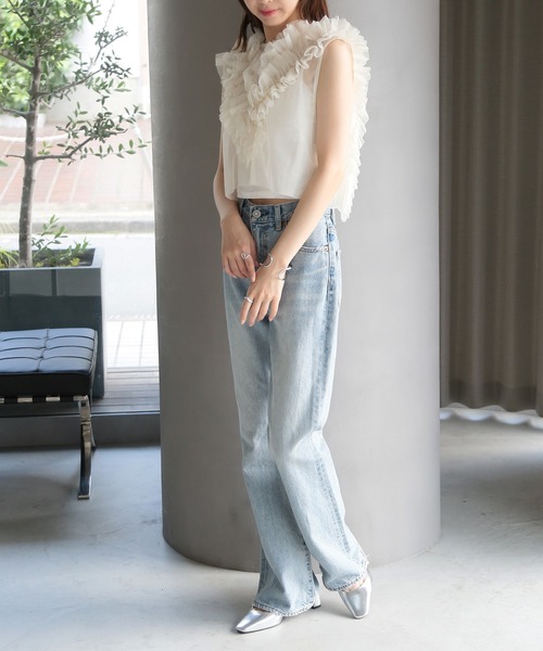 新品同様【定価1.3万】A part by チュールフリルベスト セージグリーン A part by（アパートバイ）の「チュールフリルベスト（ベスト