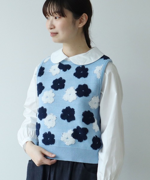 ベスト ジレ ●hana ジャカード  ニット ベスト レディース bulle de savon ベスト ジレ ○hana ジャカード ニット