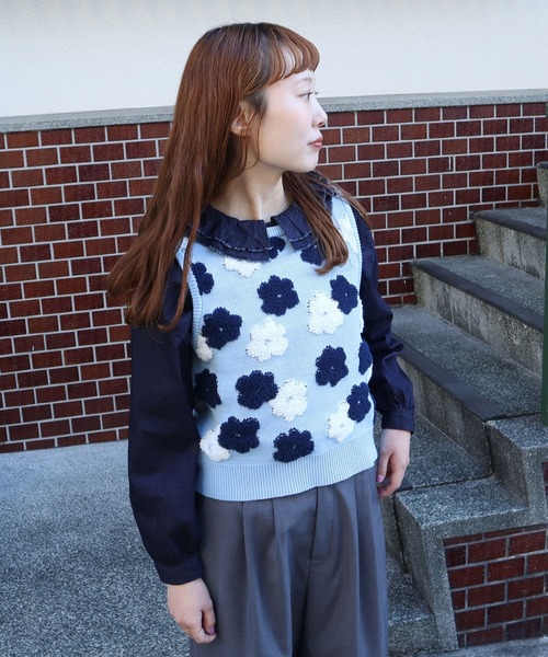 ベスト ジレ ●hana ジャカード  ニット ベスト レディース bulle de savon ベスト ジレ ○hana ジャカード ニット