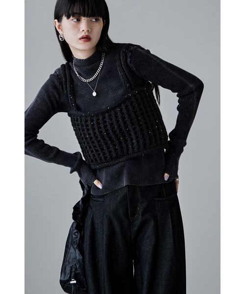 etoll. タンクトップ ノースリーブ スパングルニットメッシュビスチェ