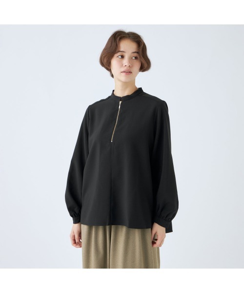 SUIT SELECT ブラウス シャツ 「ストレッチツイル素材」ハーフジップ