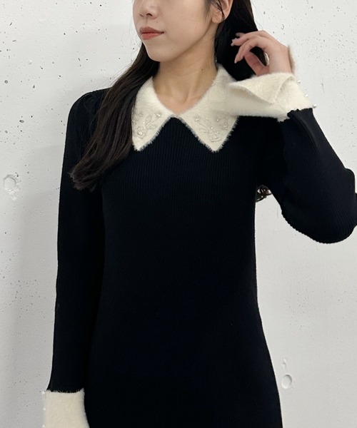 リブドロワ5分袖リブニットワンピース 黒新品未使用 リブドロワ5分袖リブニットワンピース 黒新品未使用 着やせ見え