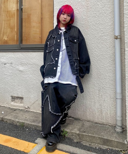 【美品】CANDY STRIPPER　スタッズデニムジャケット　L相当 Candy Stripper デニムジャケット gジャン STAR PATCHED DENIM
