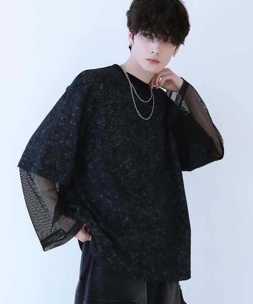 レイヤードライクTシャツ LILL tシャツ ヴィンテージライクメッシュフェイクレイヤード