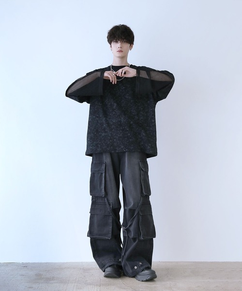 LILL（リル） tシャツ ヴィンテージライクメッシュフェイクレイヤード 