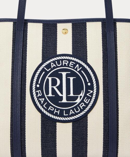 LAUREN RALPH トートバッグ ストライプド ヘリンボーン ラージ