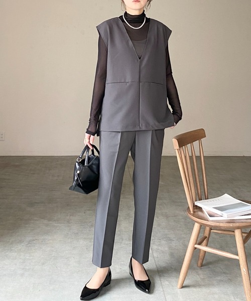 レディースセットアップ入学式 She's Closet セットアップ 入学式 入園式 卒園式 ノーカラー深Vネック