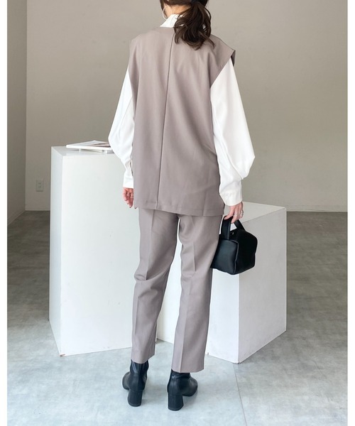 She's Closet セットアップ ノーカラー深Vネックベスト＆パンツ