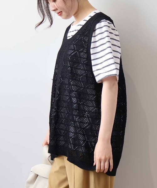 マレーラ　黒　ブラック　ベスト　ジレ　ビスコース　薄手　オシャレ　レディース マレーラ 黒 ブラック ベスト ジレ ビスコース 薄手 オシャレ