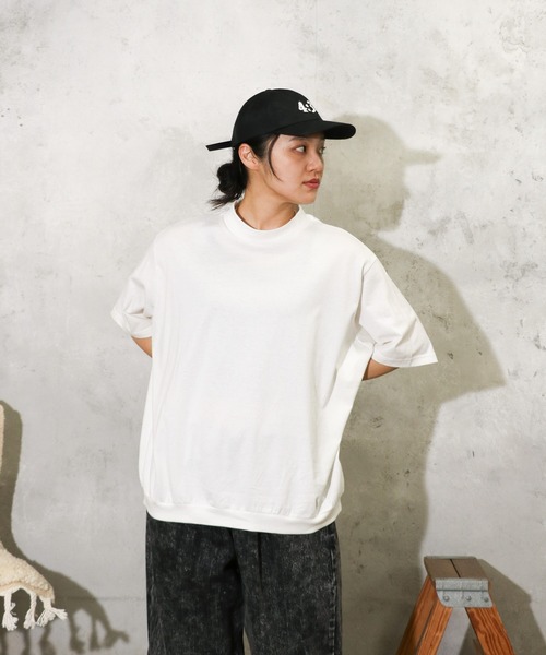 tシャツ HARVESTY / ハーベスティー コーマ天竺 MOCK NECK EGG TEE エッグＴシャツ モックネック ビッグシルエット レディ