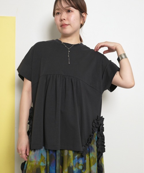 tシャツ スリットフリルTOPS レディース