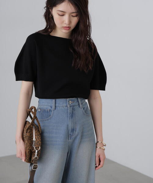 【SALE／マシンウォッシュ可】パフスリーブニット セール】《5color/S-LLsiza》カットジャカードパフスリーブ