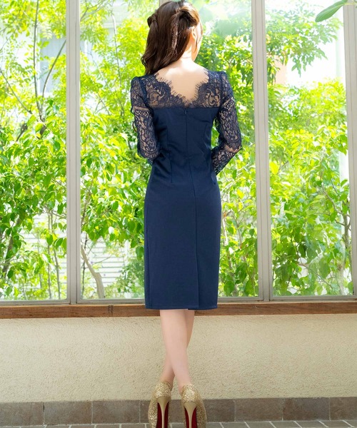 休日限定 Tika ドレス キャバドレス 長袖スカラップレース切り替え スーツ・フォーマル・ドレス